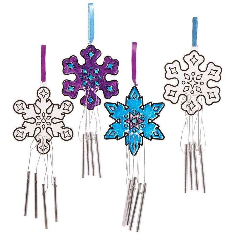 Snowflake Suncatcher Windchimes (Pack of 4) Christmas Crafts 4 ribbon colours - Purple, Dark Blue, Light Blue & White