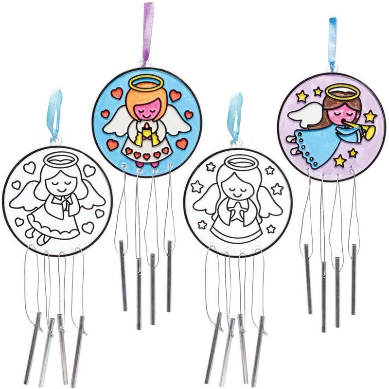 Angel Suncatcher Windchimes (Pack of 4) Christmas Crafts 4 ribbon colours - Purple, Blue, Pink & White