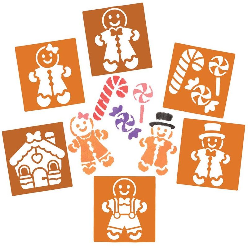 Gingerbread Man Stencils (Pack of 8) Christmas Craft Supplies 2 stencil colours - Dark Brown & Light Brown