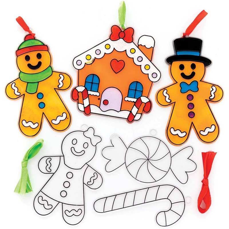 Gingerbread Man Suncatcher Decorations (Pack of 10) Christmas Crafts ribbon colours - Red & Green