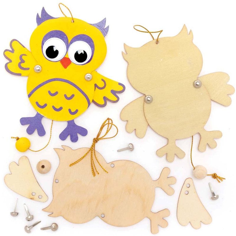 Flapping Owl Wooden Puppet Kits (Pack of 5) All-In-One Crafts, Height 12cm, 1 Design, Decorate & Personalise