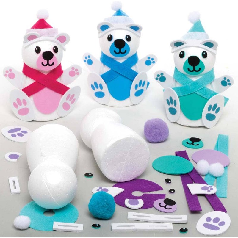 Build a Snow Bear Kits (Pack of 4) Christmas Crafts 4 colours -Blue, Pink, Purple & Teal