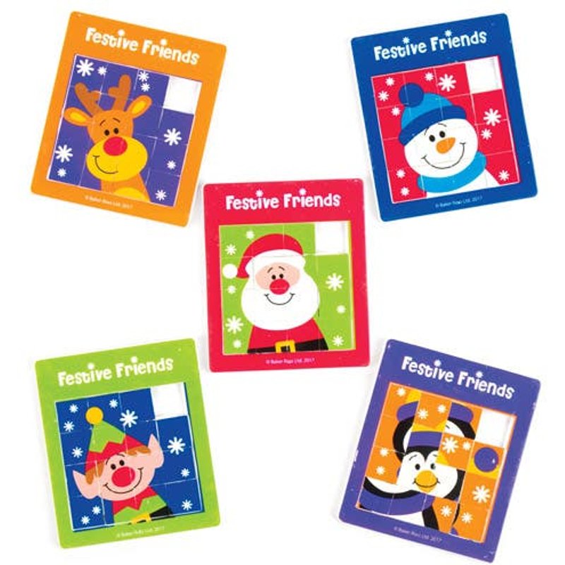 Festive Friends Sliding Puzzles (Pack of 5) Christmas Toys