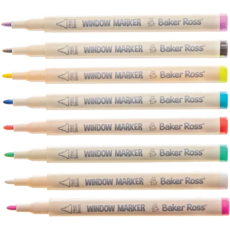 Fine Tip Glass Pens (Pack of 8) Art Supplies, 8 Assorted Colours, Contains Quick Drying Ink