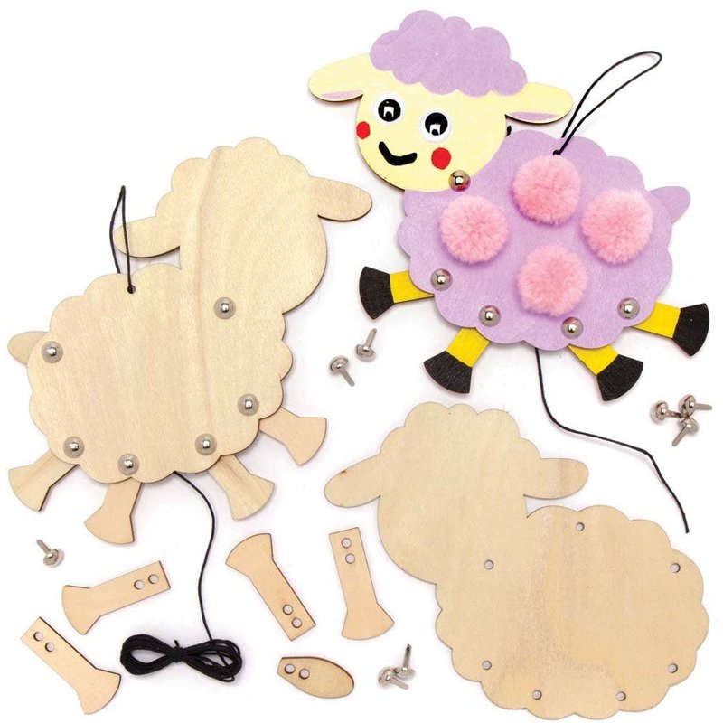 Fluffy Sheep Wooden Puppet Kits (Pack of 3) Art Craft Kits