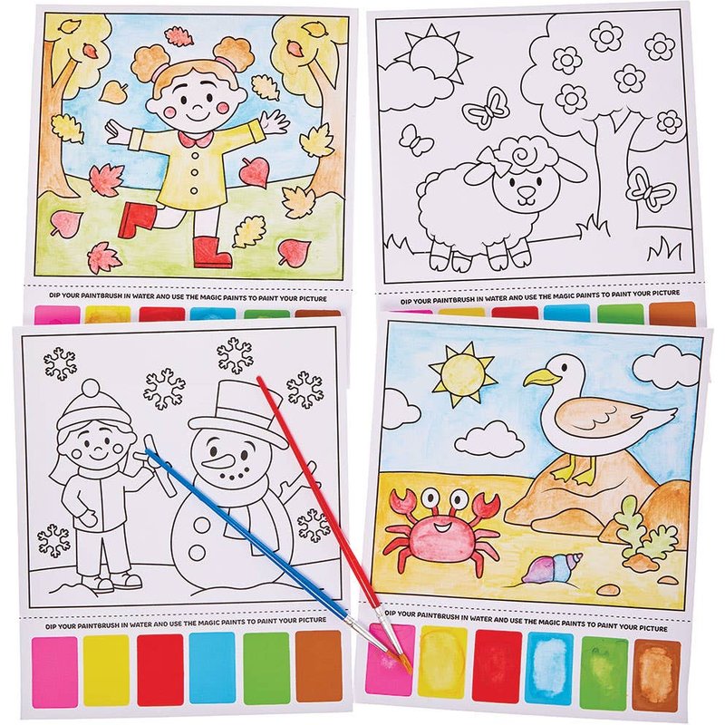 Seasons Magic Painting Pictures (Pack of 12) 6 paint colours - Red, Yellow, Brown, Blue, Green & Pink