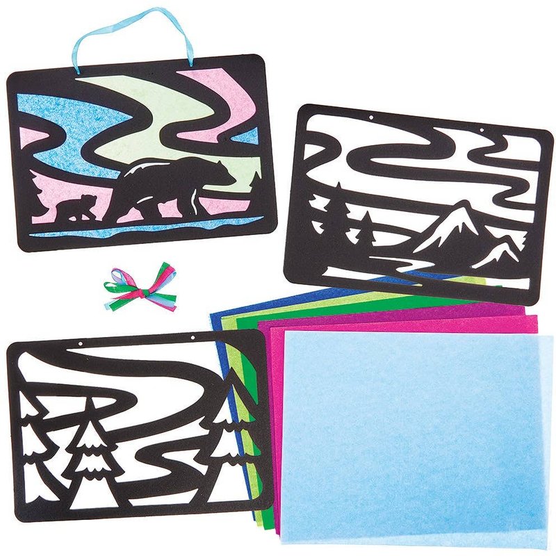 Northern Lights Stained Glass Effects Decoration Kits (Pack of 6) 3 Assorted Designs, Size 17cm x 24cm, All-In-One Crafts