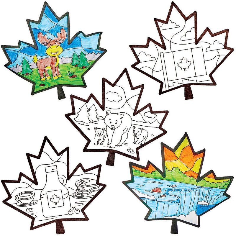 Canada Colour-In Window Decorations (Pack of 20) 10 Assorted Designs, 19cm x 18cm, Vellum Paper