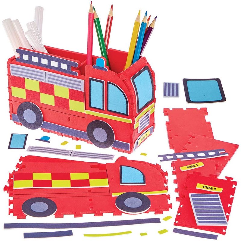 3D Fire Engine Pen Pot Kits (Pack of 2) Size 17.5cm x 12cm x 6.5cm, Self-Adhesive Foam Designs