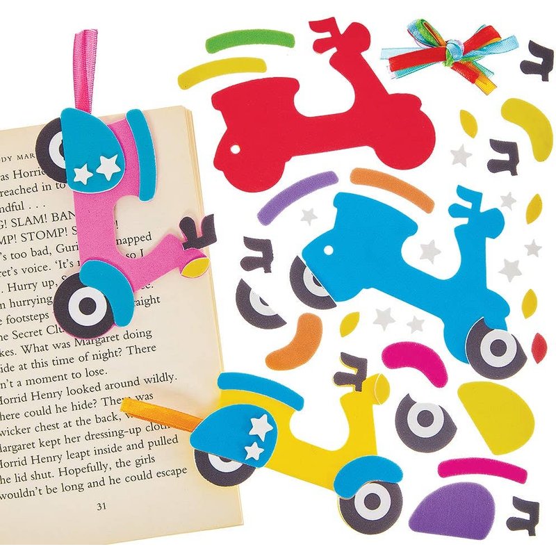Moped Scooter Mix & Match Bookmark Kits (Pack of 8) Self-Adhesive Foam Stickers, 8 Assorted Designs, 10cm Length