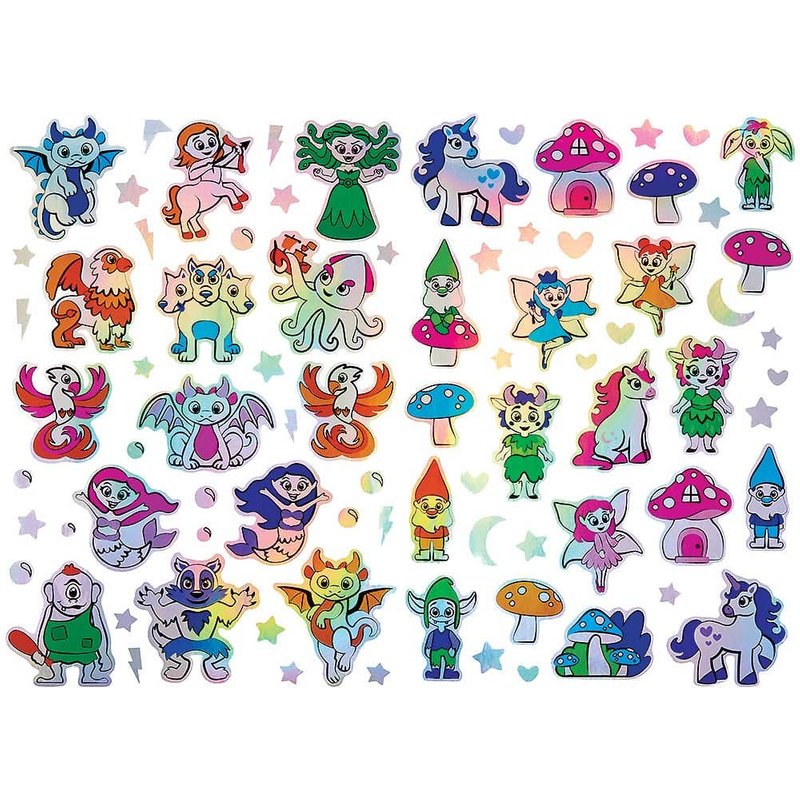 Mythical Creatures Holographic Stickers (Pack of 180) 30 Assorted Designs, Sizes 25mm-50mm