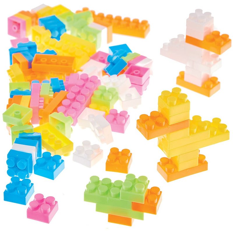 Building Construction Toy Bricks Value Pack (Pack of 250) 6 colours - Yellow, Blue, Green, Orange, White & Pink