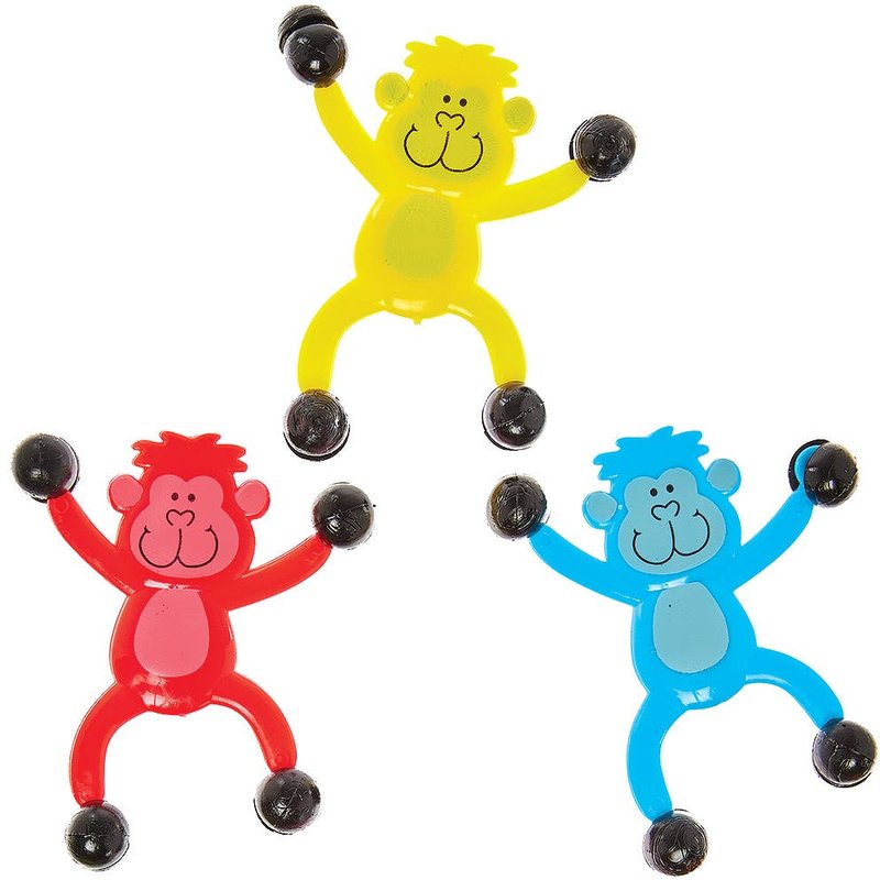 Monkey Wall Climbers (Pack of 6) Size 10cm, 6 Assorted Colours - Blue, Green, Red, Orange, Pink & Yellow