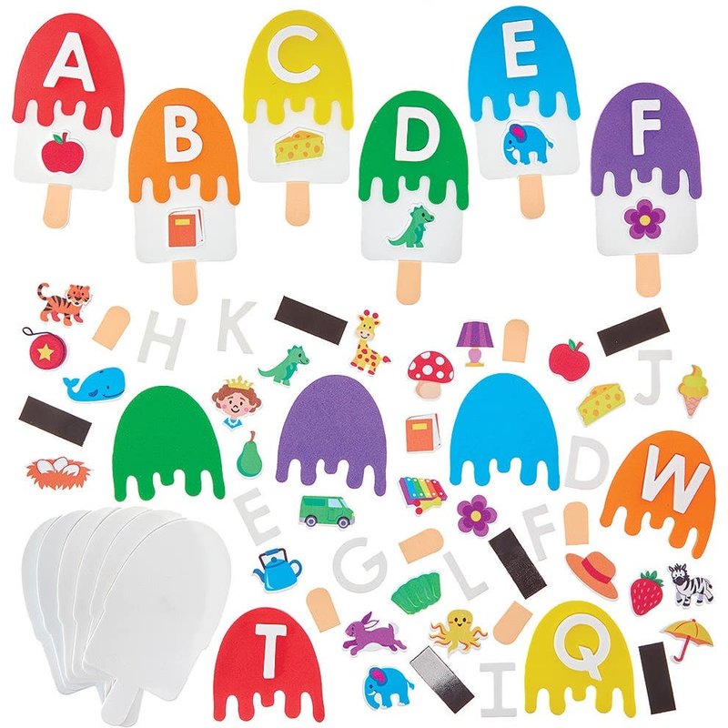 Alphabet Lollies Mix & Match Magnet Kits (Pack of 26) Educational Crafts, Self-Adhesive Foam Pieces & Magnets Included