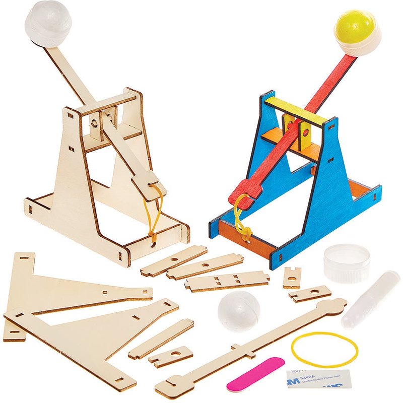 Wooden Trebuchet Catapult Kits (Pack of 2) Self Assemble & Decorate, Approx. 24cm Tall