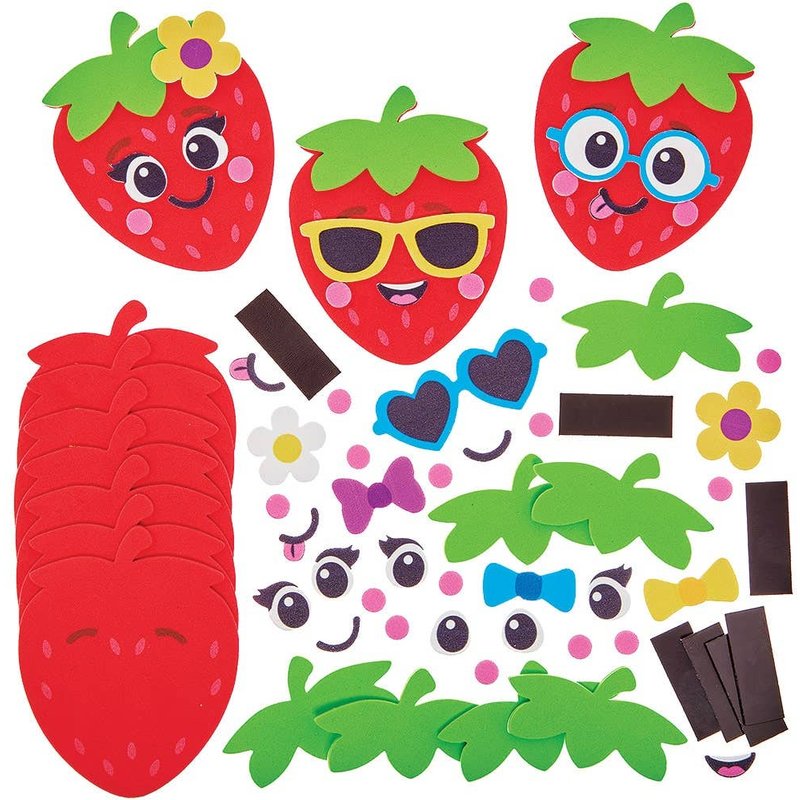 Strawberry Mix & Match Magnet Kits (Pack of 10) Self-Adhesive Foam Pieces & Magnets Included, Height 9.5cm