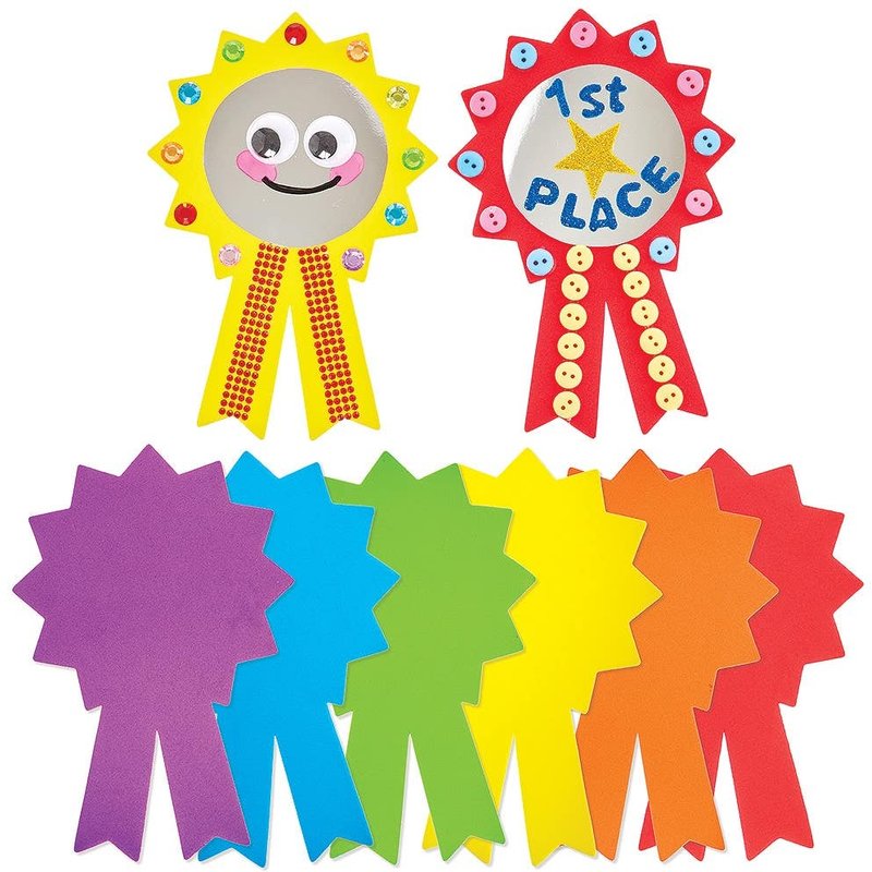 Rosette Foam Blanks (Pack of 24) 6 Assorted Colours, Size 18cm, Decorate & Personalise