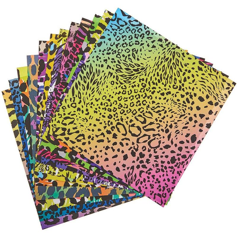 Funky Animal Print Paper 120gsm (Pack of 48) 12 Assorted Animal Print Designs, 203mm x 203mm