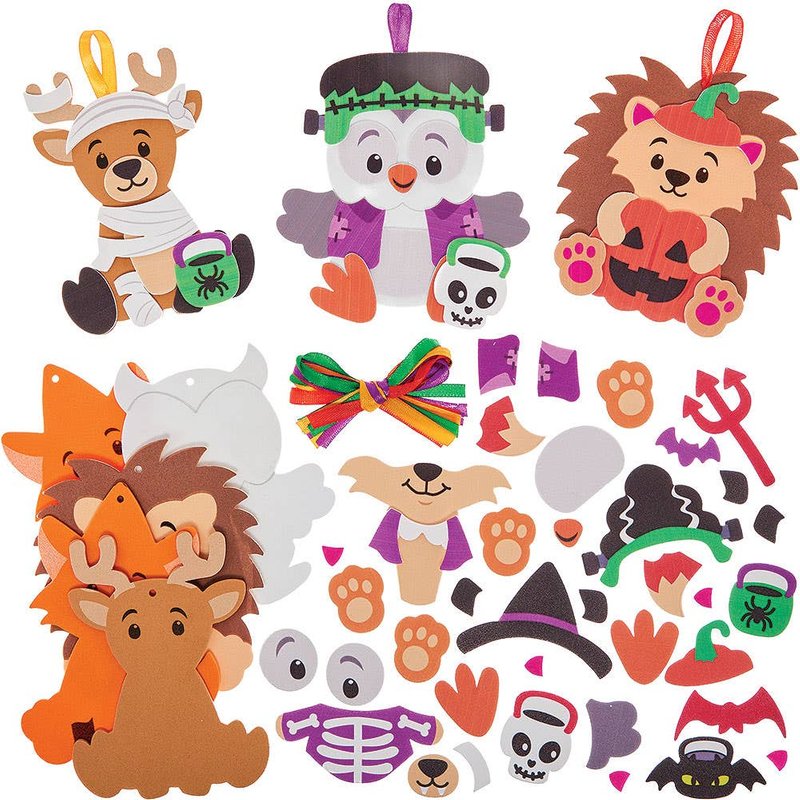Halloween Woodland Animals Decoration Kits (Pack of 8) Halloween Crafts For Kids, 8 Assorted Designs