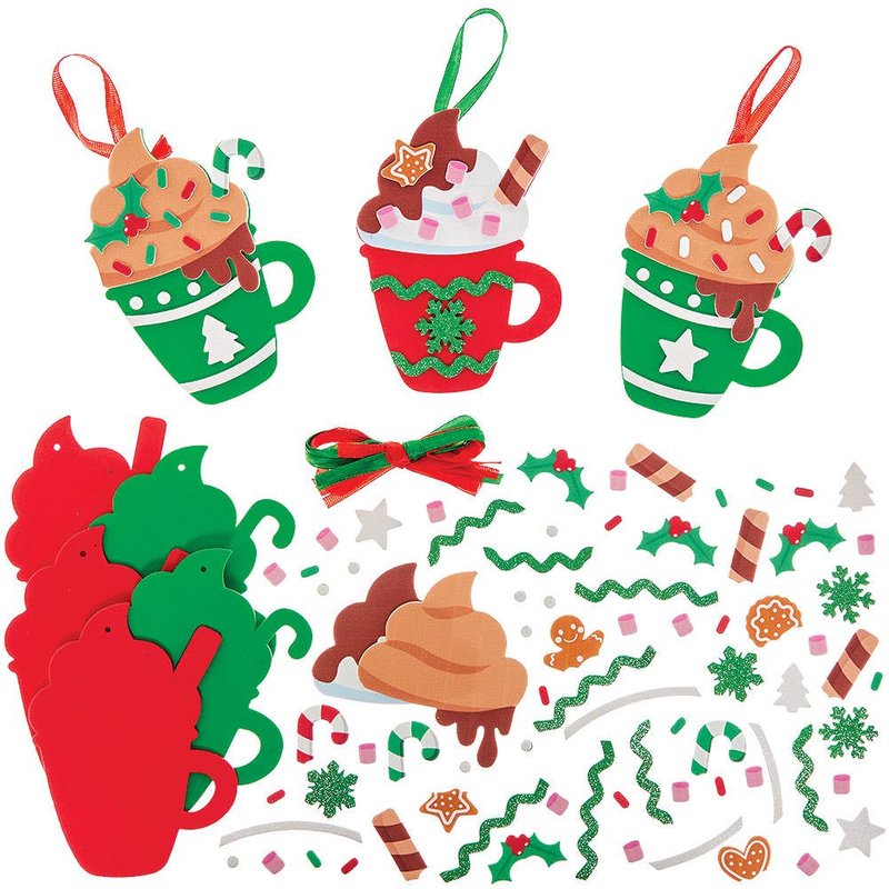 Hot Chocolate Christmas Mugs Decoration Kits (Pack of 8) Crafts For Kids, No Glue Required