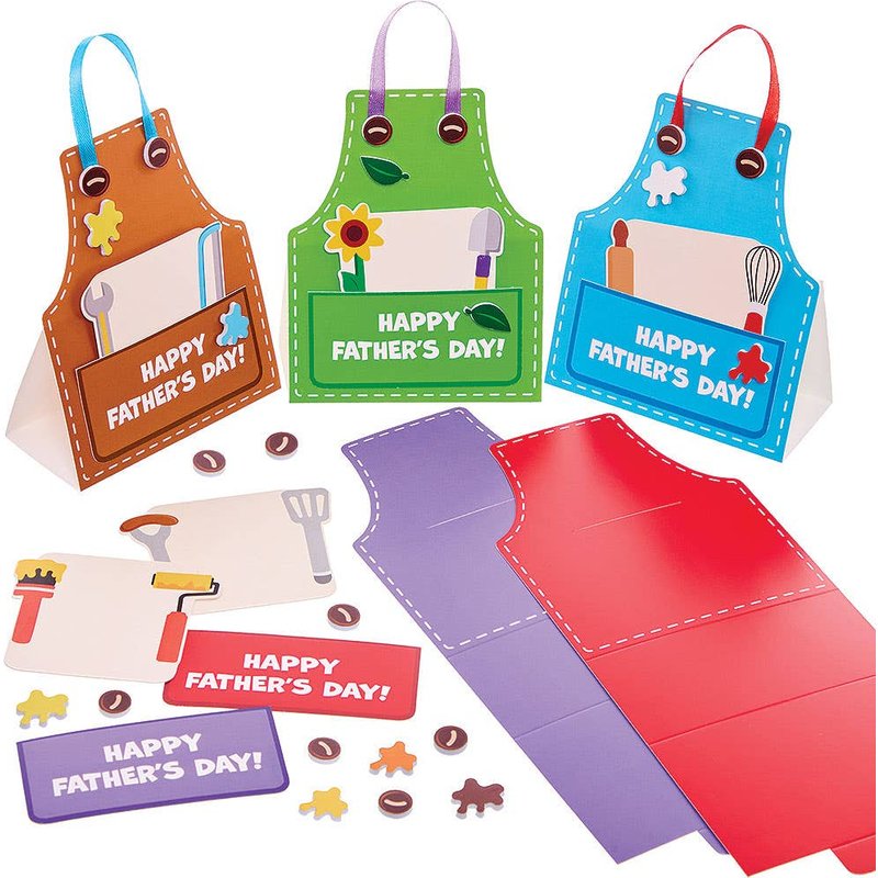 Father's Day Apron Greeting Card Kits (Pack of 5) 5 assorted apron colours - Red, Blue, Purple, Green & Brown