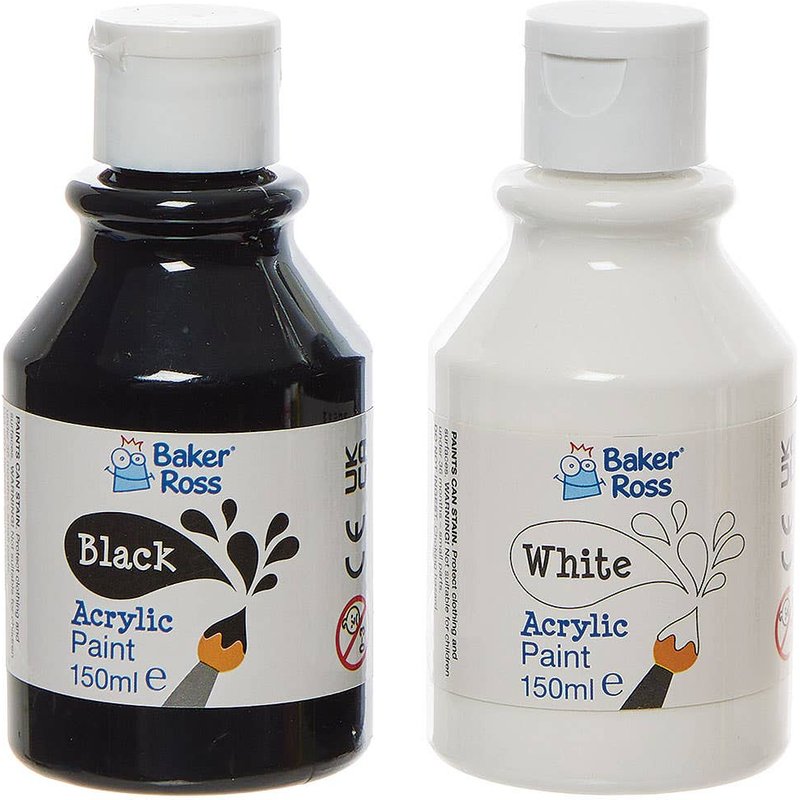 Black & White Acrylic Paint Pack 150ml (Pack of 4) Black & White