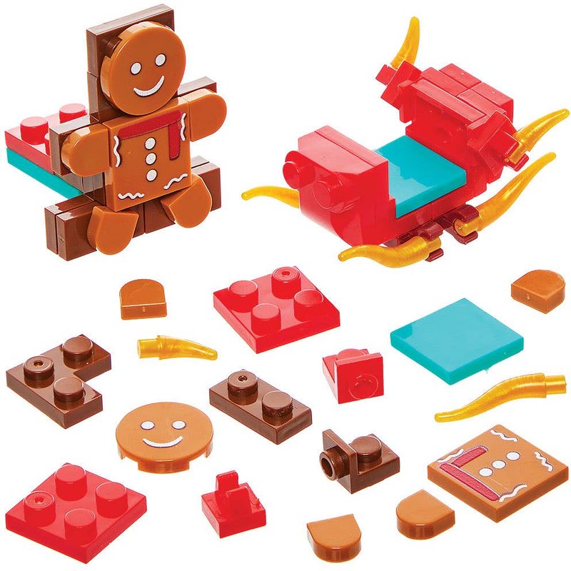 Gingerbread Man & Sleigh Building Brick Kits (Pack of 2 sets)
