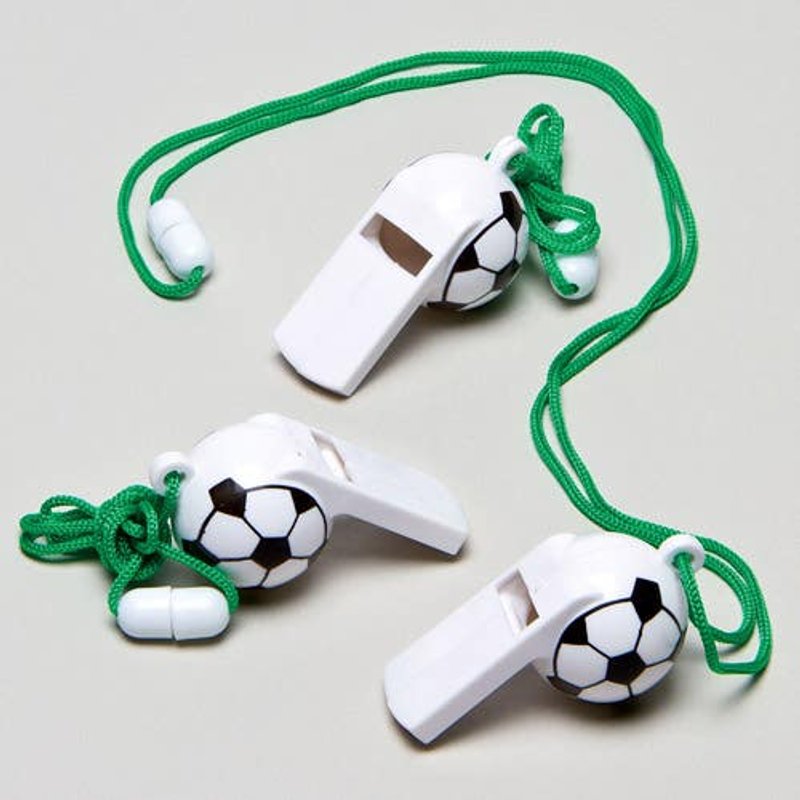 Football Whistles (Pack of 6) Pocket Money Toys, Neck Cord Included