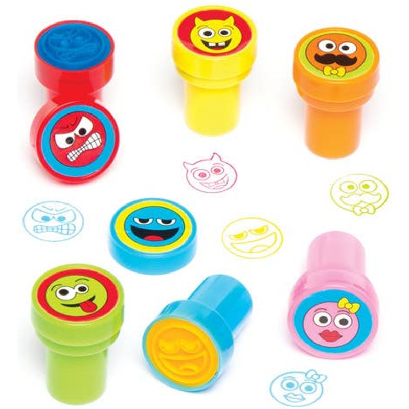 Funny Face Self-Inking Stampers (Pack of 10) Small Toys 6 assorted ink colours - Green, Yellow, Pink, Blue, Orange & Red