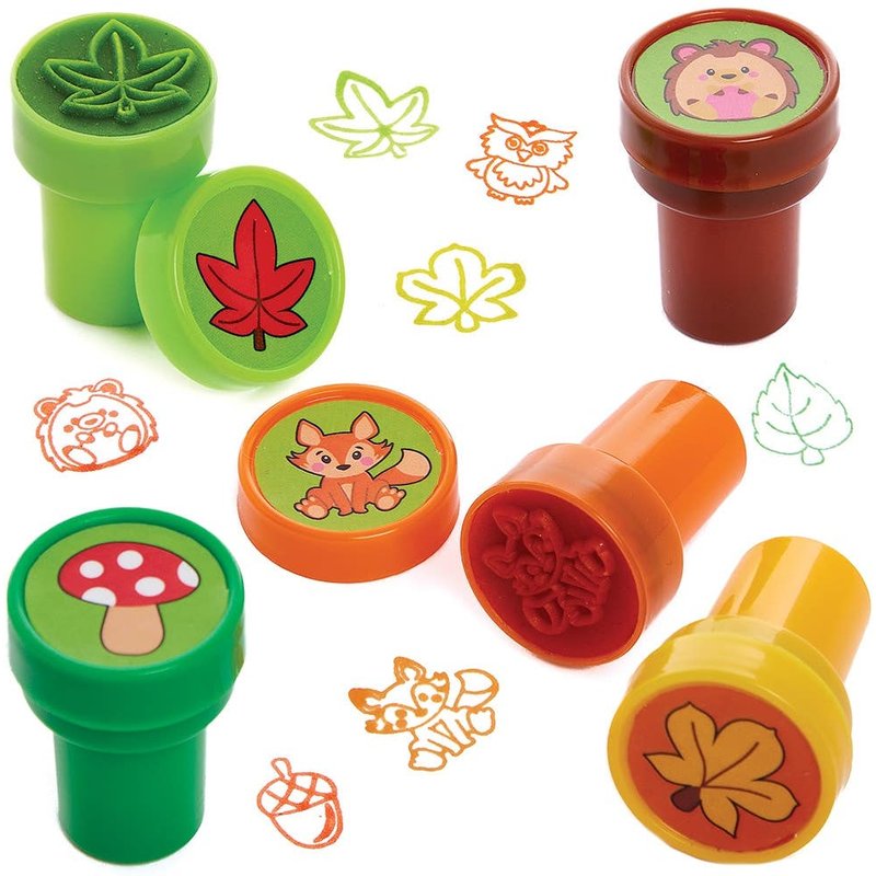 Autumn Self-Inking Stampers (Pack of 10) Small Toys 5 assorted ink colours - Yellow, Dark Green, Light Green, Orange & Brown