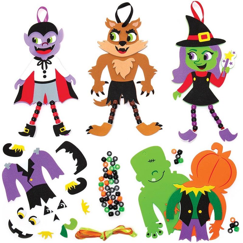 Halloween Dangly Leg Kits (Pack of 5) Halloween Crafts 6 assorted bead colours - Orange, Black, Green, Red, Purple & Brown