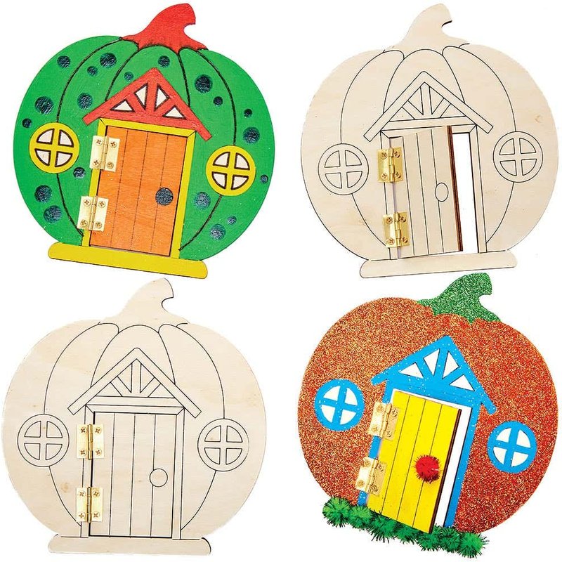 Pumpkin Wooden Fairy Doors (Pack of 4) Halloween Crafts