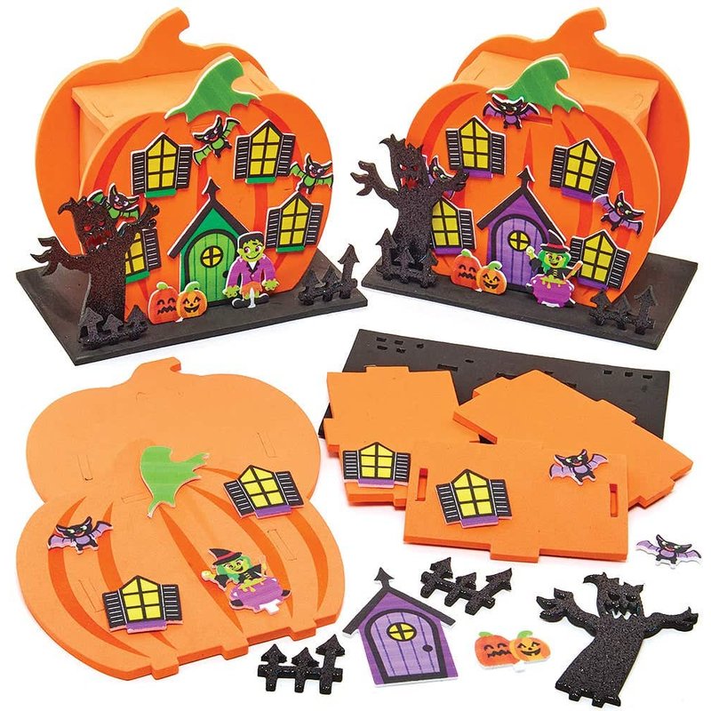 Pumpkin House Kits (Pack of 2) Halloween Foam Crafts, Homemade Decorations