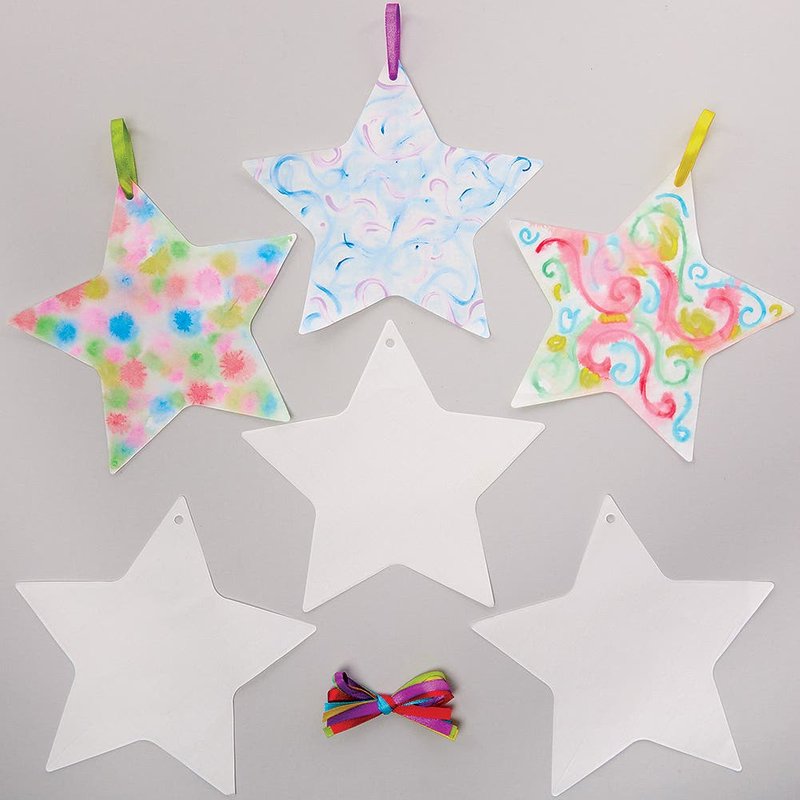 Colour Diffusing Stars (Pack of 30) Decoration Craft Kits, Size 17cm, Includes Hanging Ribbon, Draw & Spritz