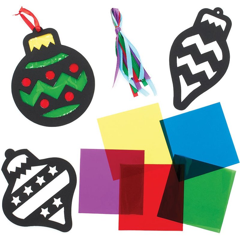Christmas Bauble Stained Glass Decoration Kits (Pack of 8) Christmas Crafts 6 assorted cellophane colours - Green, Blue, Red, Yellow, Orange & Purple
