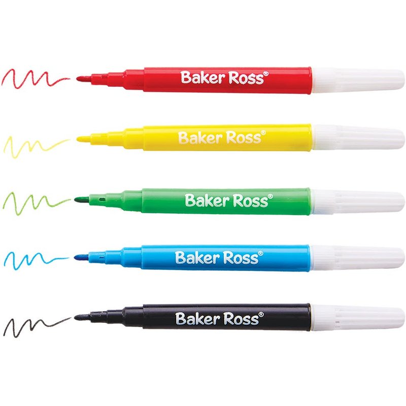 Mini Fibre Tip Pens (Per 8 packs) Art Supplies, Art Materials 5 assorted colours - Blue, Red, Green, Yellow & Black