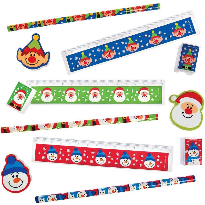 Christmas Chums Stationery Sets (Pack of 4) Christmas Toys 4 assorted colours - Red, Green, Blue & Purple