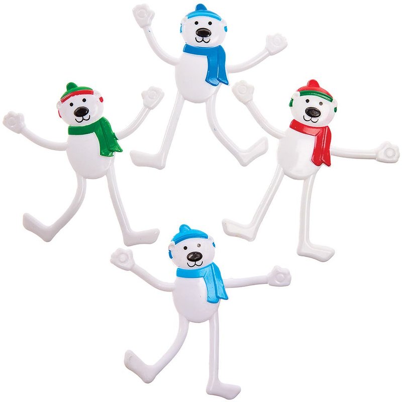 Bendy Polar Bears (Pack of 4) Fun Bendable Toy, 4 Assorted Colours, Approx 9.5cm