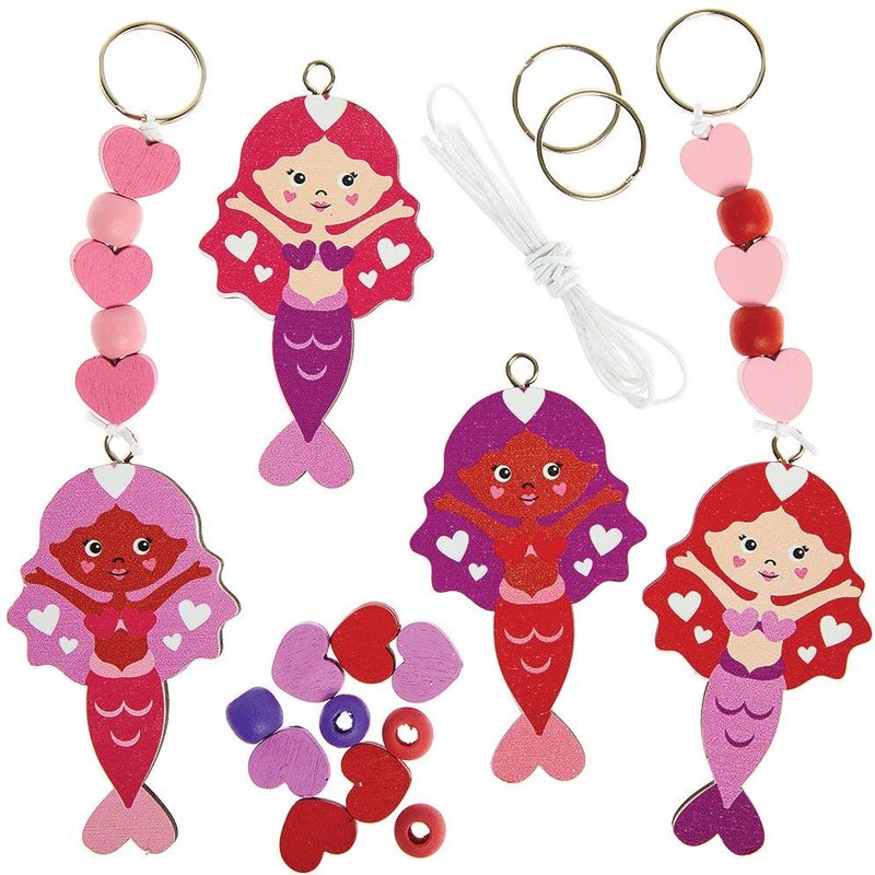 Mermaid Love Heart Keyring & Bag Dangler Kits (Pack of 4) Craft Kits For Kids