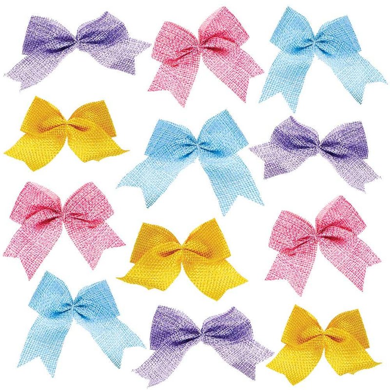 Pastel Burlap Hessian Bows (Pack of 24) Craft Embellishments 4 assorted pastel colours - Blue, Pink, Yellow & Lilac
