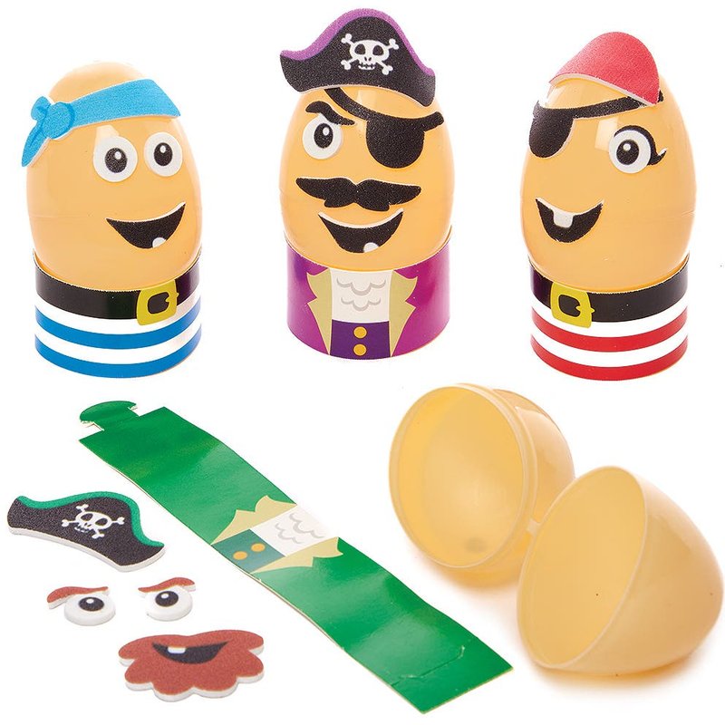 Pirate Egg Kits (Pack of 8) Easter Crafts For Kids, 4 Assorted Designs, Size 6.5cm