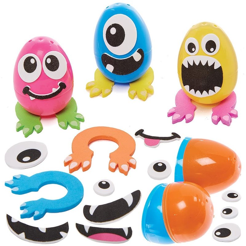 Monster Character Egg Kits (Pack of 10) Halloween Crafts 5 egg colours - Yellow, Pink, Green, Blue & Orange