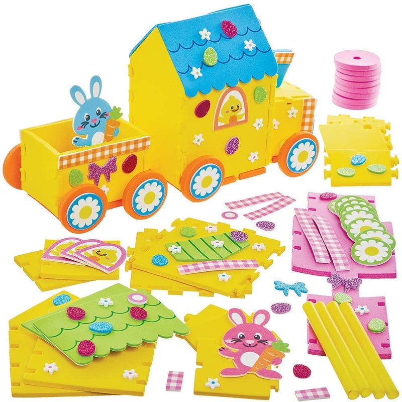Easter Train Craft Kits (Pack of 2) Self-Assemble & Decorate, 2 Designs, All-In-One Kit