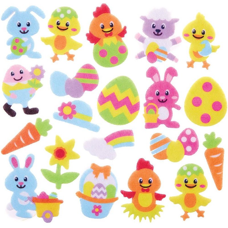 Easter Felt Stickers (Pack of 100) Easter Craft Supplies, 50 Assorted Designs, Sizes 20-40mm, Bunnies, Chicks, Lambs, Flowers & More