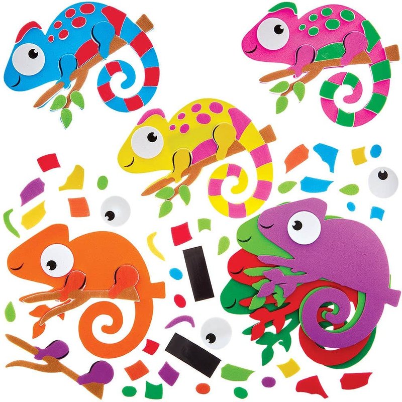 Chameleon Mix & Match Magnet Kits (Pack of 8) No Glue Needed, 8 Assorted Designs, Foam Craft Kits For Kids