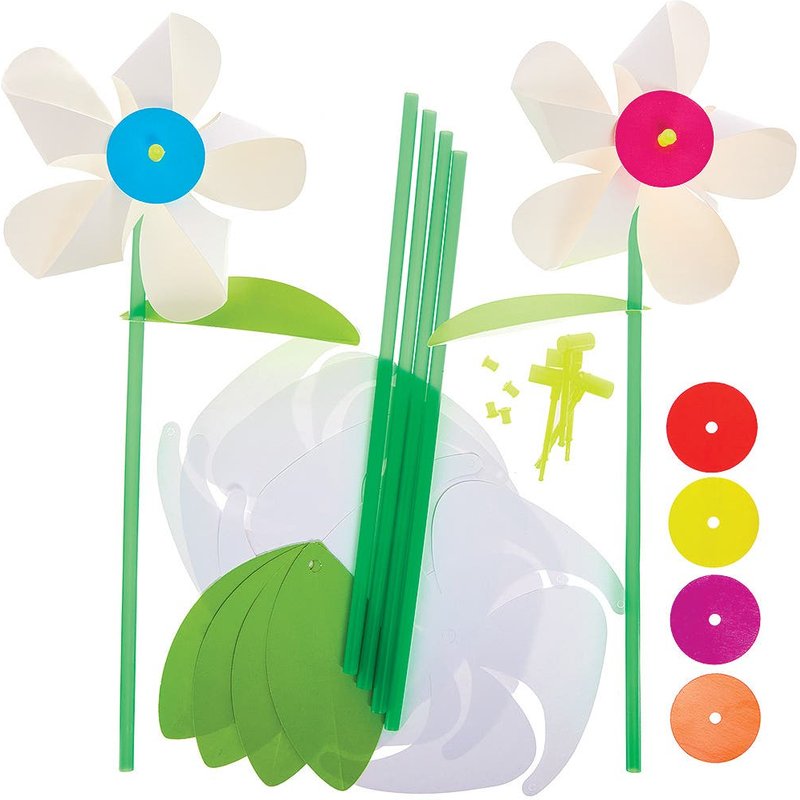 Daisy Windmill Kits (Pack of 6) Nature Craft Kits 6 assorted colours - Yellow, Blue, Pink, Orange, Red & Purple