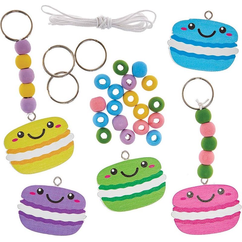 Macaron Keyring & Bag Dangler Kits (Pack of 5) Craft Kits For Kids 5 assorted macaron colours - Pink, Purple, Blue, Green & Yellow