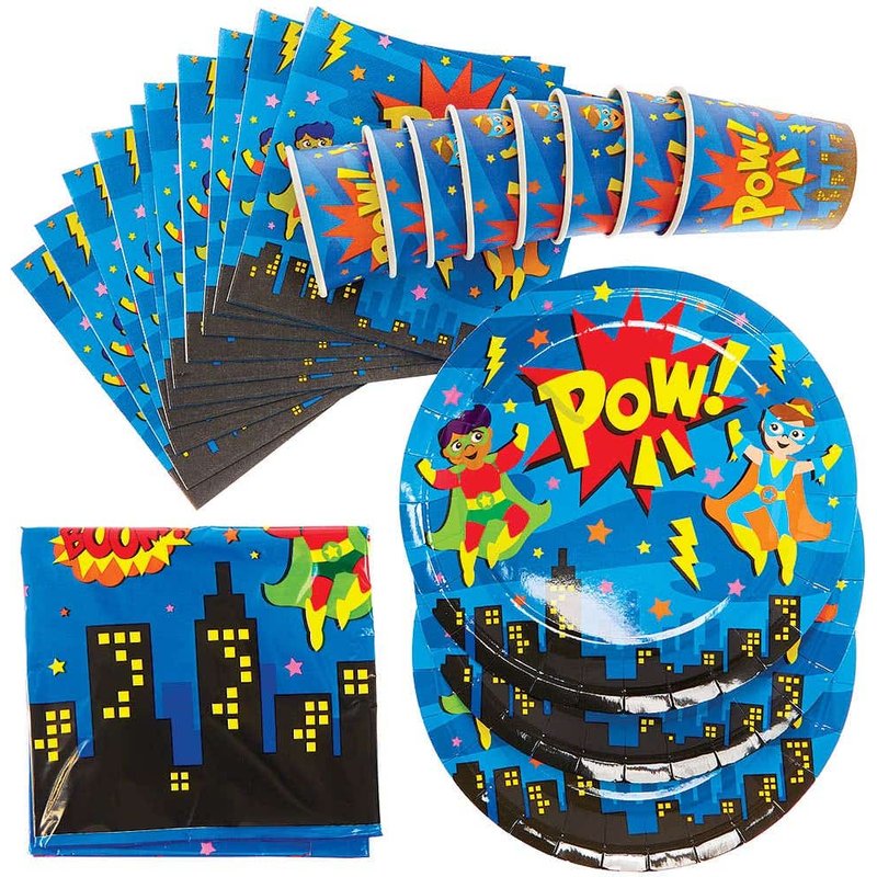 Star Hero Party Tableware Pack (Per set) Table Cover, Cups, Plates & Napkins Included, Party Supplies