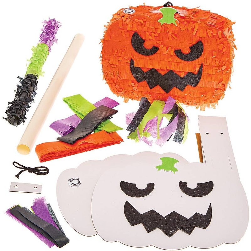 Pumpkin Pinata Kit (Each) Halloween Crafts, Make Your Own, Includes Foam Decorations, Pinata Stick & More