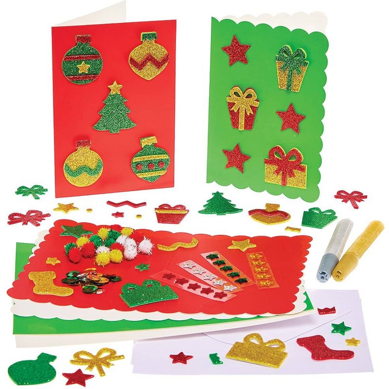 Christmas Card Making Kit (Each kit) 3 assorted card colours - Red, Green & White